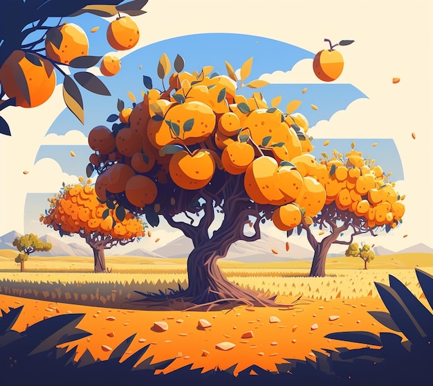 Hay una imagen de una ilustración al estilo de dibujos animados de un árbol de naranja generativo ai