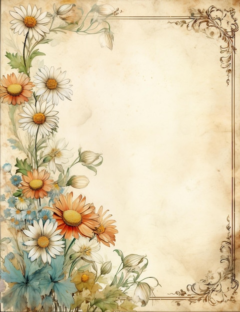 hay una imagen de un marco floral con flores en él generativo ai