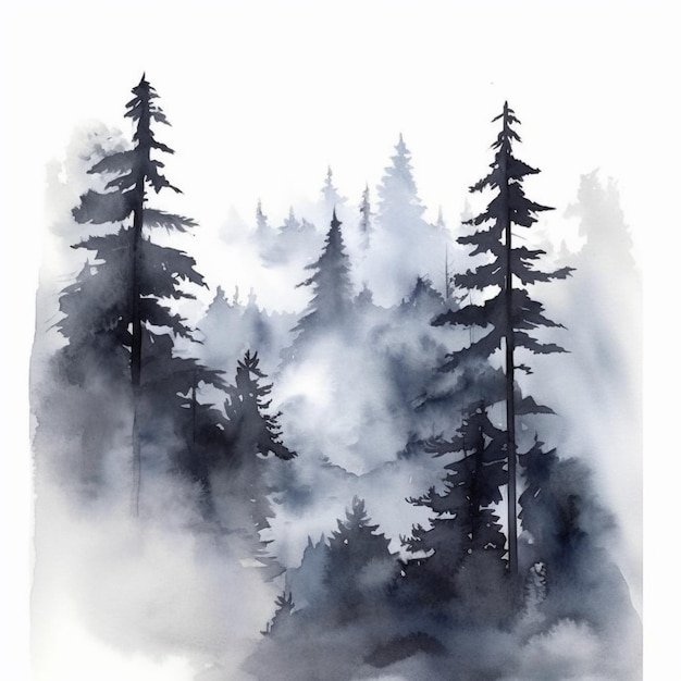 Hay una imagen de una pintura de un bosque con árboles generativos ai