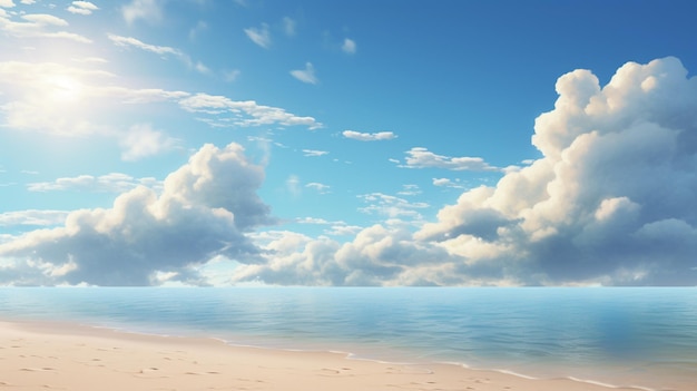 Hay una imagen de una playa con un barco en el agua generativa ai