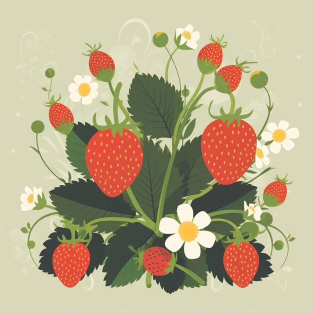 hay una imagen de un ramo de fresas con flores ai generativa