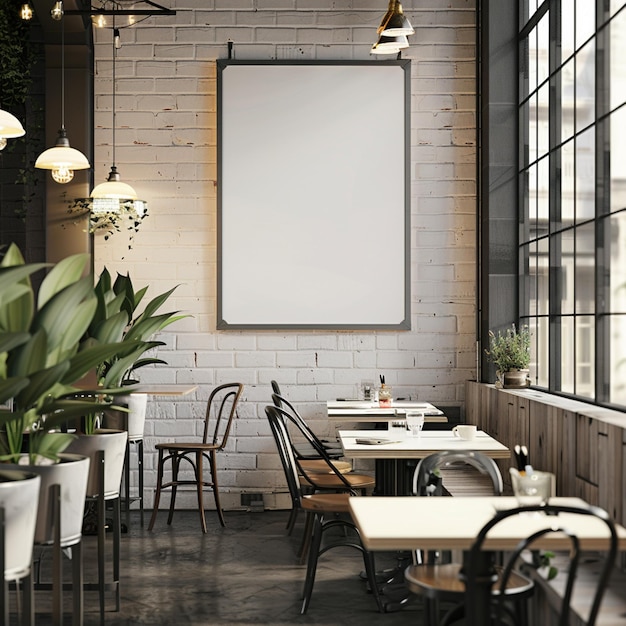 Foto hay una imagen de un restaurante con un gran cartel en la pared generativo ai