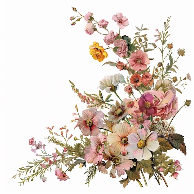 Foto hay un jarrón con flores y hojas en un fondo blanco generativo ai
