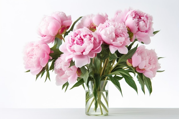 Hay un jarrón con flores rosas en él en una mesa generativa ai