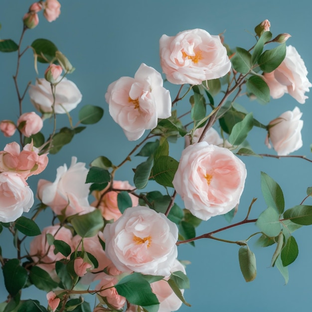 Hay un jarrón con flores rosas y hojas verdes en él generativo ai