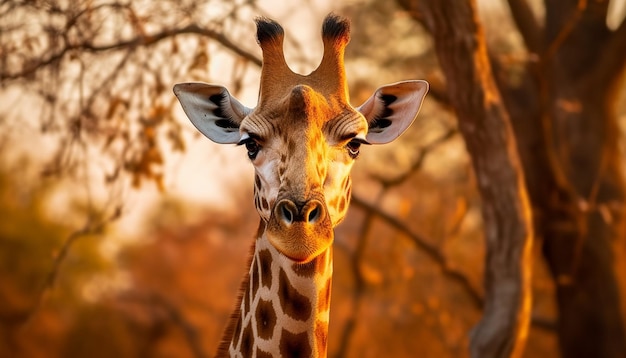 Hay una jirafa que está de pie en el bosque generativo ai