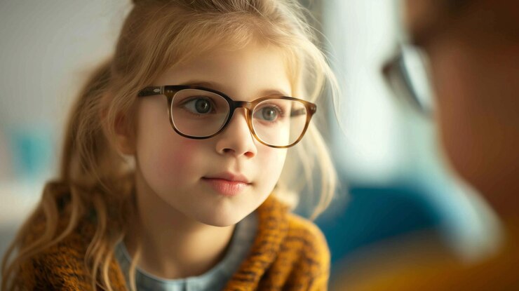 hay una joven con gafas mirando a la cámara generativa ai