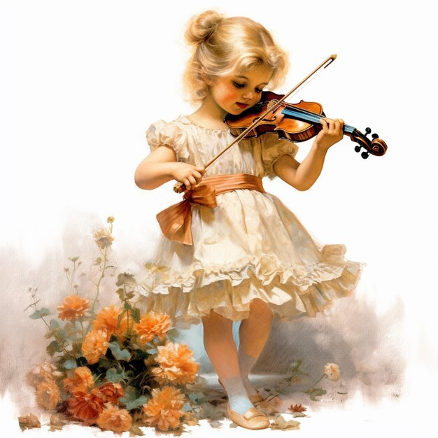 hay una joven tocando el violín en un vestido generativo ai
