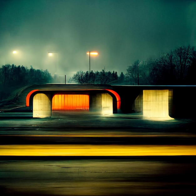 hay una larga exposición de un túnel con una luz roja generadora ai