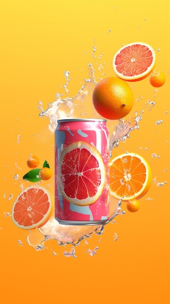 hay una lata de refresco con naranjas y limones dentro ai generativo