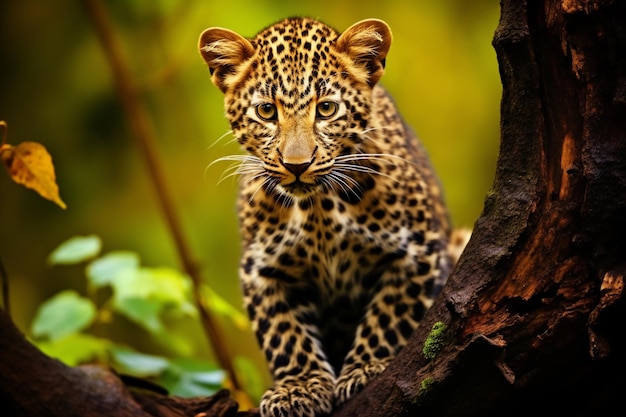 Hay un leopardo que está sentado en la rama de un árbol ai generativo.