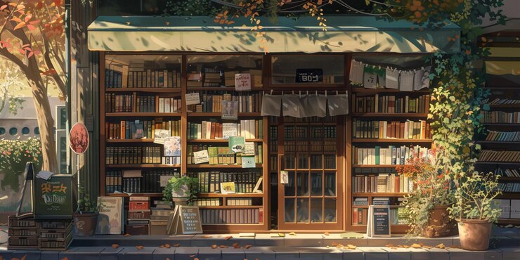 hay una librería con muchos libros en los estantes ai generativo