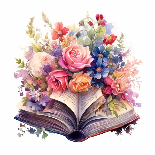 hay un libro con flores y un libro abierto ai generativo