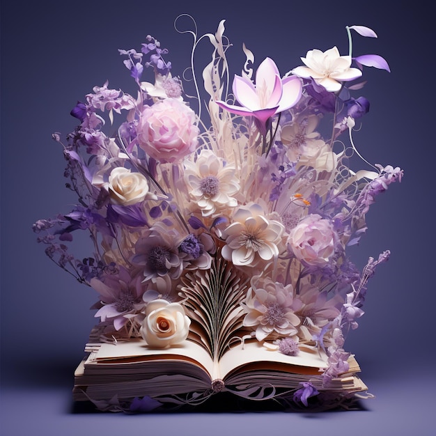 Hay un libro con flores y un libro abierto generativo ai.
