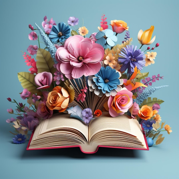 Hay un libro con flores de papel encima generativo ai