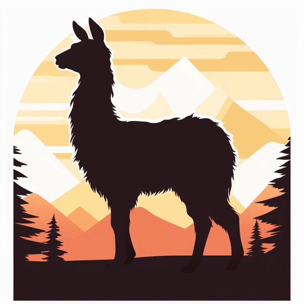 hay una llama parada en las montañas con una puesta de sol de fondo ai generativa