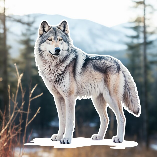 Foto hay un lobo de pie en una roca en la nieve generativa ai