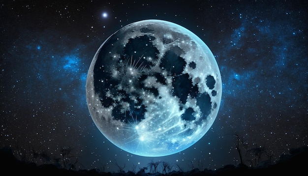 hay luna llena con un fondo de cielo y estrellas ai generativas