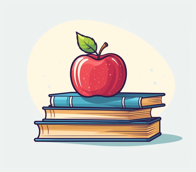 hay una manzana roja encima de una pila de libros ai generativo