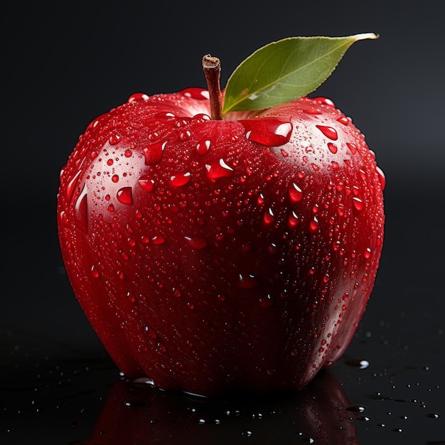 hay una manzana roja con gotas de agua sobre ella generativa ai