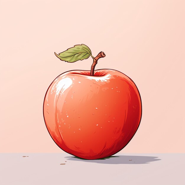 hay una manzana roja con una hoja ai generativa