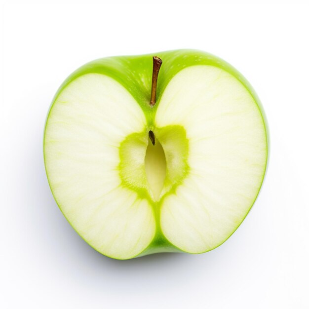 Foto hay una manzana verde con un bocado sacado de ella generativo ai