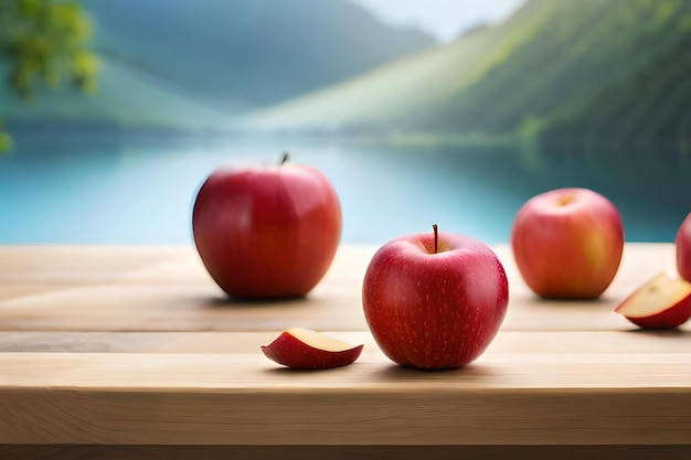 Hay manzanas en rodajas sobre la mesa realistas.