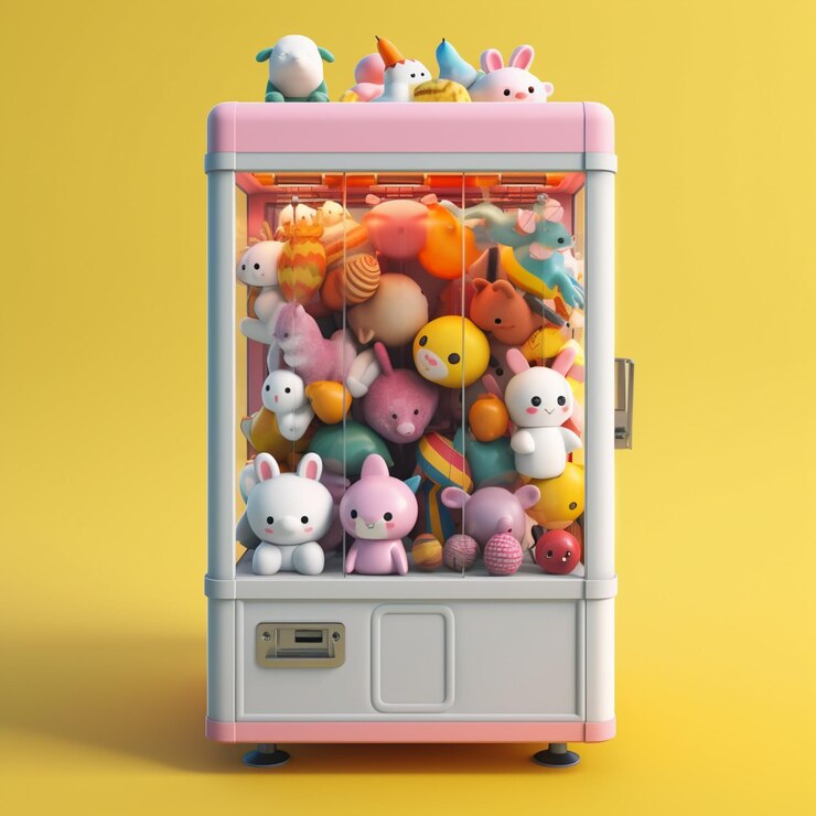 hay una máquina expendedora con un montón de animales de peluche en él generativo ai