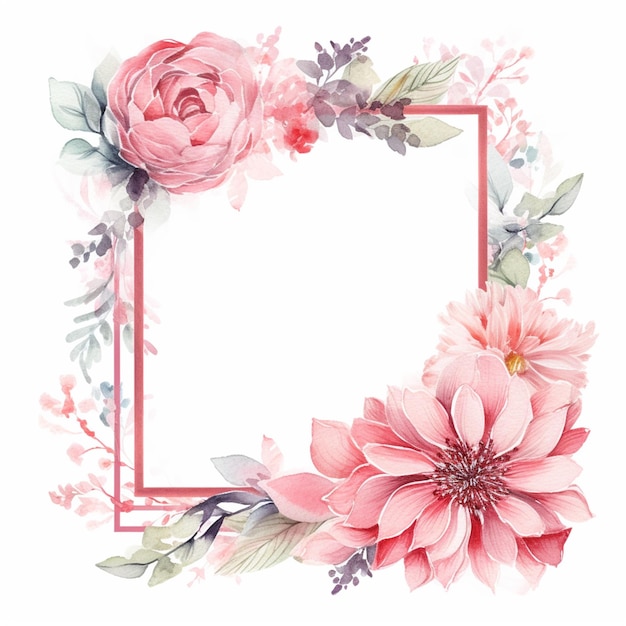 hay un marco de flor rosa con un fondo blanco ai generativo