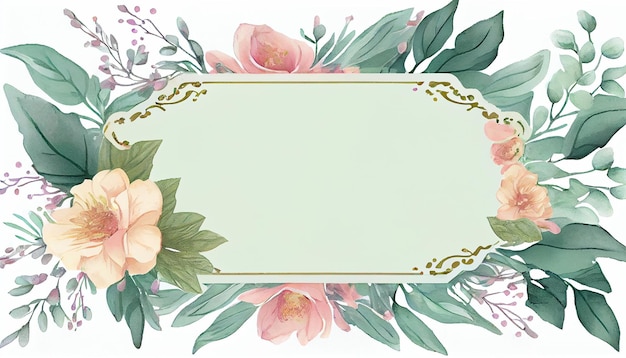 Foto hay un marco floral con flores rosadas y hojas verdes generativa ai