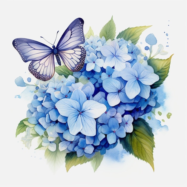 hay una mariposa que vuela sobre una flor azul ai generativa