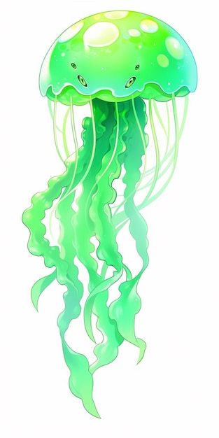 Foto hay una medusa con un cuerpo verde y azul y un fondo blanco generativo ai