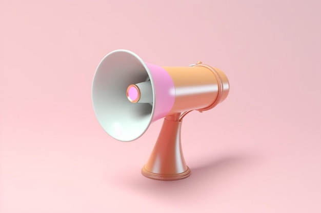 Hay un megáfono metálico y rosa en un ai generativo de superficie rosa.