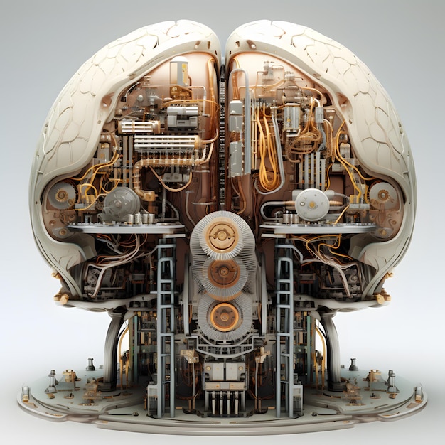 Hay un modelo de un cerebro con muchas partes mecánicas IA generativa