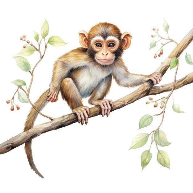 Foto hay un mono sentado en una rama con bayas en él generativo ai
