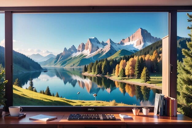 Hay montañas y agua clara del lago bajo el cielo azul Fondo de papel tapiz hermoso paisaje