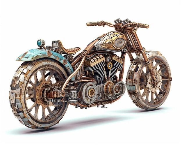Hay una moto muy antigua que esta hecha de metal generativo ai