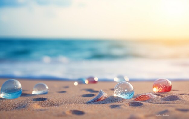 hay muchas bolas de cristal en la arena de la playa ai generativa