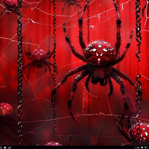 Hay muchas bolas rojas colgando de una telaraña generativa ai