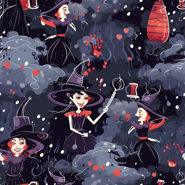 hay muchas brujas en el cielo con sombreros y murciélagos ai generativo