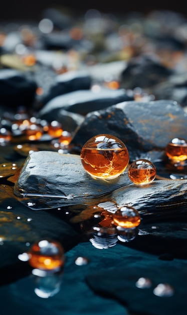 hay muchas burbujas de agua en las rocas en el agua ai generativa