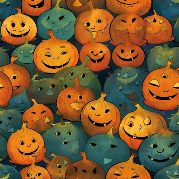 Hay muchas calabazas con caras por todas partes ai generativo.