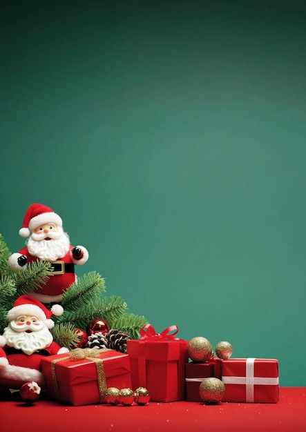 hay muchas decoraciones de Navidad en una mesa con un fondo verde generativo ai