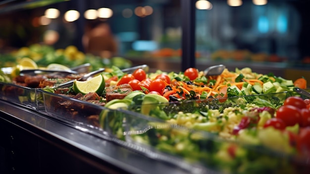 Foto hay muchas ensaladas en el buffet en el restaurante generativo ai