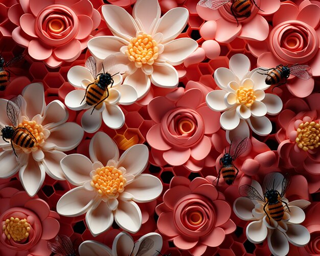 hay muchas flores y abejas que están todas en la misma imagen ai generativa