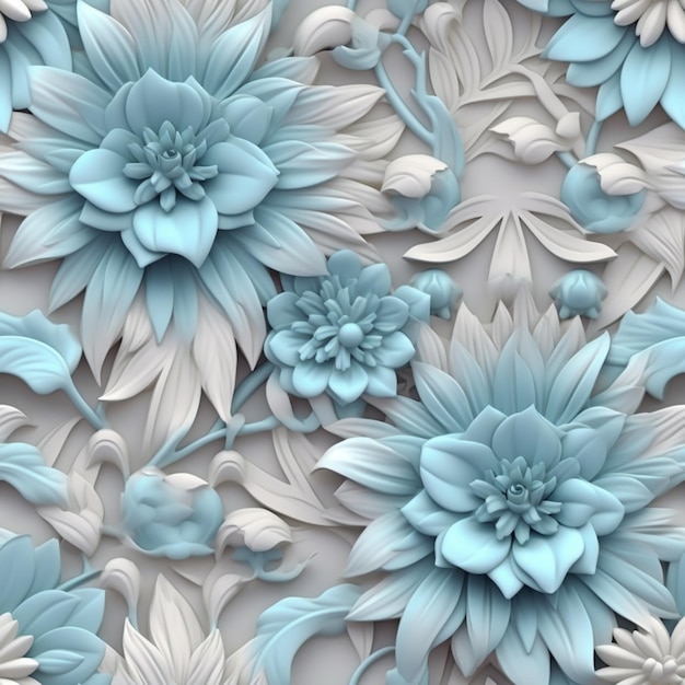 Hay muchas flores azules en un fondo blanco generativo ai