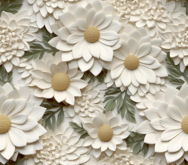 hay muchas flores blancas que están en una pared generativa ai