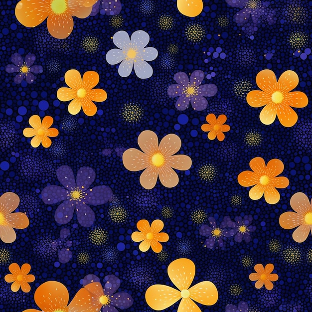 Hay muchas flores de diferentes colores en un ai generativo de fondo azul oscuro