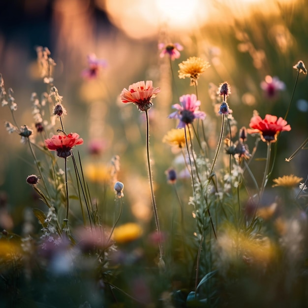 Hay muchas flores de diferentes colores en el campo generativo ai