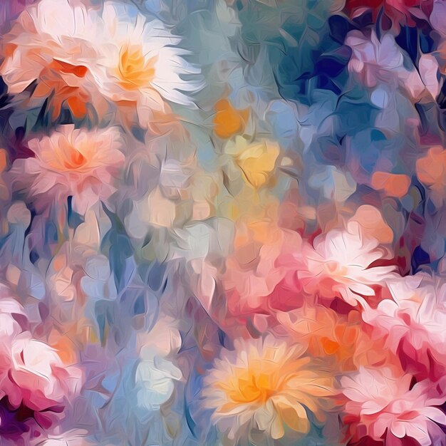 Hay muchas flores de diferentes colores en un estilo de pintura generativo ai.